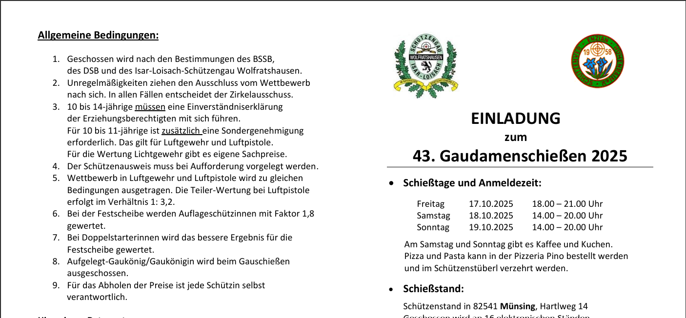 Übersicht Gaudamenschießen 2025